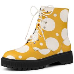 These Polka Dots print strappy platform heels combat boots with a round toe and zip closure, add a chic and elegant taste and catch the eyes of people. Classic patterns, round-toe design, never out of date. Zip Closure, easy to wear. Faux leather vamp, more textured. Easy to go with all outfits, wear them with jeans, trousers, dresses, shorts, or denim. Good options for parties, sweet dating, shopping, festivals, banquets, office outfits, casual wear, and daily outfits. Whimsical Shoes, Heel Combat Boots, Heeled Combat Boots, Strappy Platform Heels, Platform Combat Boots, Red Platform, Lace Up Combat Boots, Shoes Boots Ankle, Closed Toe Shoes