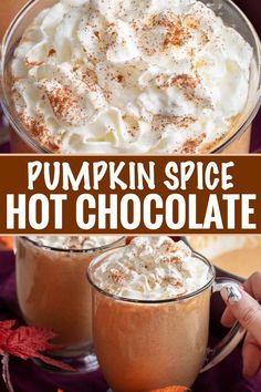 pumpkin spice hot chocolate with whipped cream on top