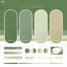 the green color palettes are all in different shapes and sizes, with text below them