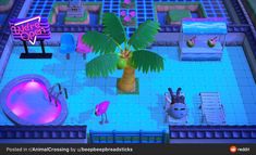 Vaporwave Pool, Minion Banana, Animals Crossing, Animal Crossing Memes, Colorful Places, Acnh Ideas, Animated Animals