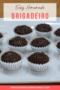 chocolate truffles with text overlay that says easy homemade brigadero