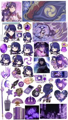 anime character collages with purple background