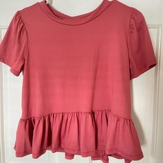 Cute Junior Top Size M But Fits Women Size Petite (S). Color Is A Nice Mauve Let Me Know If Y’all Have Any Questions Xoxo Casual Pink Solid Color Tops, Chic Pink Solid Color Top, Chic Solid Pink Top, Feminine Pink Solid Color Tops, Feminine Red Cotton Tops, Red Cotton Feminine Tops, Red Feminine Short Sleeve Top, Feminine Red Short Sleeve Top, Mauve Top