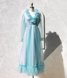 Ethereal Dress, Size M, Graduation Dress, 1970s Blue Wedding Dress Blue Floor-length Vintage Gown, Blue Vintage Floor-length Gown, Light Blue Ruffled Maxi Dress For Wedding, Light Blue Dress For Wedding Night, Blue Vintage Dress For Spring Wedding, Vintage Blue Dress For Wedding, Fitted Blue Vintage Dress For Wedding, Blue Vintage Dress For Wedding, Vintage Ruffled Dresses For Wedding Night