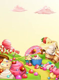 an image of a woman sitting on the ground surrounded by candy land