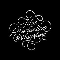 the words film production and movies written in cursive writing on a black background