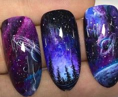 Aurora Borealis Nail Art, Unique Nail Ideas, Classic Manicure, Witch Nails, Small Nails, Art Pinterest, Popular Hashtags, Galaxy Nails, Nails Salon