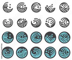 an image of waves in the ocean with different shapes and sizes on them, set of nine