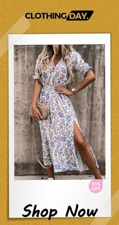 V-neck Loose Casual Floral Print Vacation Short Sleeve Maxi Dress Non-stretch V-neck Daywear Dresses, Non-stretch V-neck Dresses For Daywear, Floral Print V-neck Dress For Daywear, Non-stretch Floral Print V-neck Midi Dress, Floral Print V-neck Midi Dress For Daywear, V-neck Floral Print Midi Dress For Daywear, Short Sleeve Maxi Dress, Short Sleeve Maxi Dresses, Spring Skirts