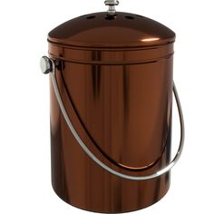 a large metal trash can with a handle on the top and an opening at the bottom