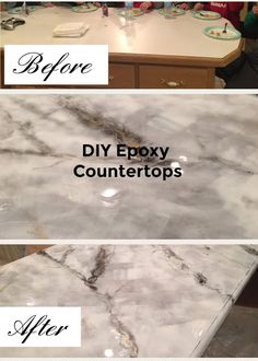 before and after photos of a marble countertop that has been cleaned with epoxy