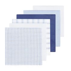 four napkins with blue and white checks on them