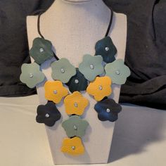 Handmade In The Usa. Handmade Using Sustainable Genuine Leather Castoffs From The Fashion And Upholstery Industries. Some Imperfections In The Leather Due To Variabilities With Animal Hides. Please Examine Photos Carefully For Any Perceived Flaws. Lovely Statement Piece To Upgrade Any Outfit! Handmade Yellow Necklace For Spring, Handmade Yellow Flower Necklace, Beaded Bib Necklace, Green Beaded Necklace, Witch Jewelry, Lace Necklace, Choker Pendant, Star Pendant Necklace, Black Bead Necklace