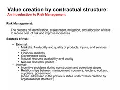 a business presentation with the words value creation by structural structure an instruction to risk management