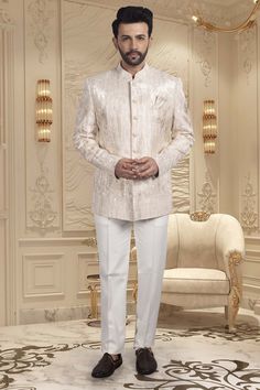 Indulge in the exquisite luxury of our Mens Bandhgala M42-S79, adorned with beautiful Cutdana and sequence detailing. Experience the sophistication and exclusivity of our premium product, designed to elevate your style and make a statement. Elevate your wardrobe with this tasteful piece. Elegant Kurta With Cutdana For Festivals, Elegant Semi-stitched Kurta With Cutdana Detail, Elegant Semi-stitched Kurta With Cutdana, Elegant Cutdana Kurta For Festivals, Elegant Silver Festive Traditional Wear, Elegant Silver Traditional Wear With Zari Work, Formal Party Wear Kurta With Zari Work, Elegant Designer Kurta For Diwali, Elegant Dabka Sets For Reception