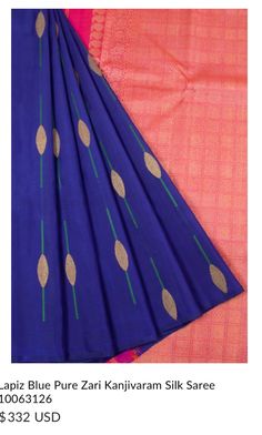 blue and pink handloom silk saree with gold dots on the palan