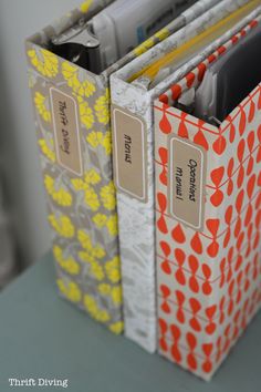 an organized file folder with yellow and red flowers on it, sitting on a desk