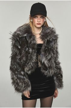 Turn-down Collar Silver Fox Fur Short Coat - CHINASQUAD Lapel Jacket, Silver Fox, Short Coat, Fox Fur, Blue Grey, Fur Coat, Fox, Thing 1, Sleeve Length