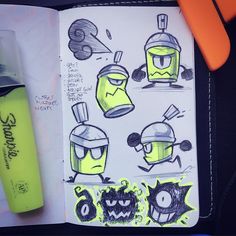 an open notebook with some drawings on it