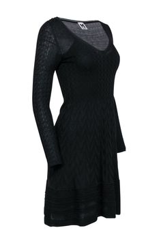 Go for some classic Missoni with this patterned piece! Made with a timeless knit, this long sleeved frock features a girly satin slip for some added tantalizing texture. Perfect for wearing dressed up or with your favorite casual staples. Size 4 (IT 4) Shell: 54% Virgin Wool, 46% Viscose Lining: 100% Polyester V-neckline Long sleeves Fit and flare Bust 27" Waist 21" Shoulder to hem 37" Black Long Sleeve Knit Dress, Talk Shows, Girl Closet, Chic Shop, Long Sleeve Knit Dress, Buy Shoes Online, Zig Zag Pattern, Satin Slip, Knitwear Design