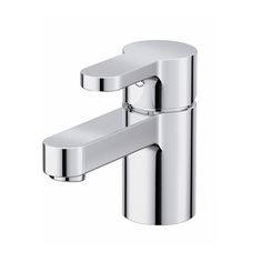 a chrome finish faucet on a white background