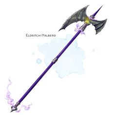 an illustration of a purple dragon wand with long, pointed tips and two spikes on the tip