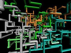 an abstract image of pipes and piping in different colors on a black background, 3d rendering