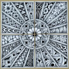 an intricately designed piece of artwork with four squares in the middle and one square at the