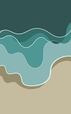 an abstract background with waves and sand on the beach, in shades of blue and green