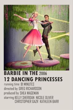 the poster for barbie in the 12 dancing princesses, featuring an image of a man and