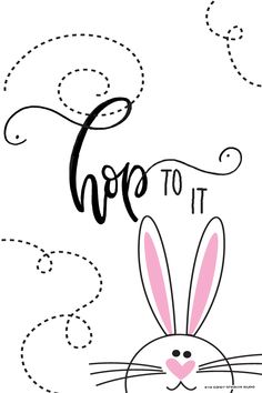 an easter bunny with the word hop to it written in black ink on a white background