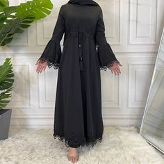 Abaya, Muslim Dress Modest Black Floor-length Maxi Dress, Black Modest Floor-length Maxi Dress, Black Long Sleeve Dresses For Eid, Black Long Sleeve Maxi Dress For Eid, Black Long Dress For Eid, Black Maxi Dress For Eid, Modest Black Floor-length Dress, Modest Black Dress For Eid, Black Modest Dress For Eid