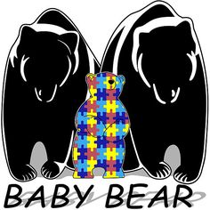 two bears are standing next to each other with the word baby bear on it's chest