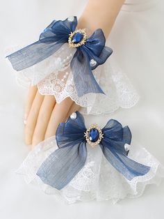 This price is for a pair of wrist cuffs only, others are not included.  Bowknots are detachable.  Attention : The color option is the color of the bow. Gem Pendant, Lace Bracelet, Lace Cuffs, Lace Bows, Wrist Cuffs, Fantasy Jewelry, Garters