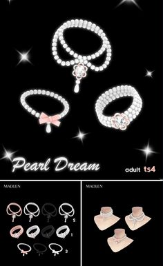 an advertisement for pearl dream jewelry, including necklaces and earrings with pearls on them