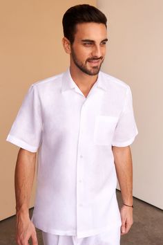 FAYZ SHIRT • Cool and classic, this white linen shirt is exactly what you need to exude confidence and style. #MastersOfLinen White Linen Shirt, Exude Confidence, Clothing Manufacturer, Clothing Styles, Mens Clothing, Trouser Pants, Small Tops, Men's Collection, White Linen