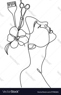 a woman with flowers in her hair line art