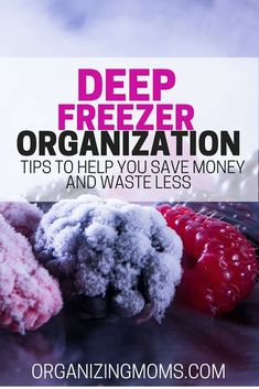 the words deep freezer organization tips to help you save money and waste less on top of