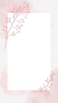 a pink watercolor background with leaves and branches in the corner, on top of a white paper