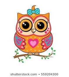 an owl with big eyes sitting on a tree branch, wearing a bow and holding a heart