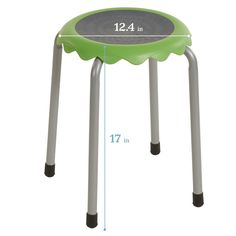 a green stool with measurements for the height