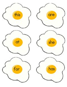 four eggs with the words for each one