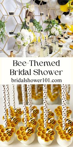 bee themed bridal shower with white and yellow decorations