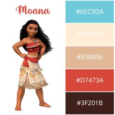 moan from the disney movie with her name on it and color swatches for each