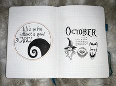 an open notebook with halloween stickers on it