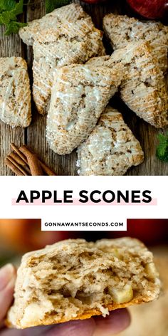 an apple scones is cut in half and being held by someone