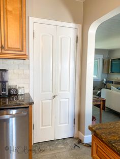 the kitchen is clean and ready to be used as a living room or dining area