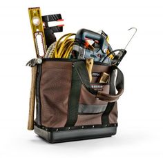 a tool bag filled with tools on top of a white background