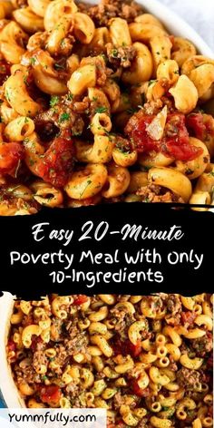 two pictures with the words easy 20 minute poverty meal with only 10 ingredients on top