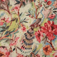 an image of a floral wallpaper with birds and flowers in the foregrounds